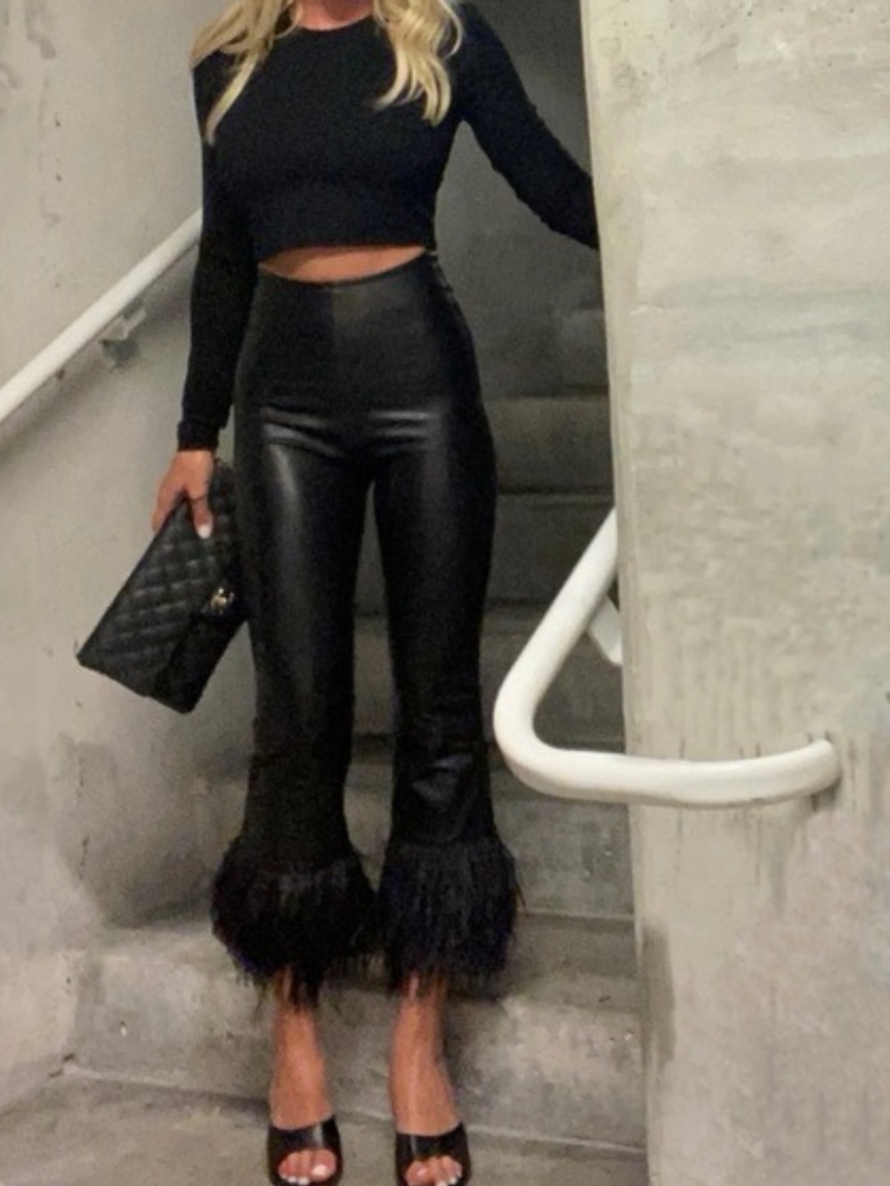 Commando Faux Leather Feather Leggings Black Large NWT